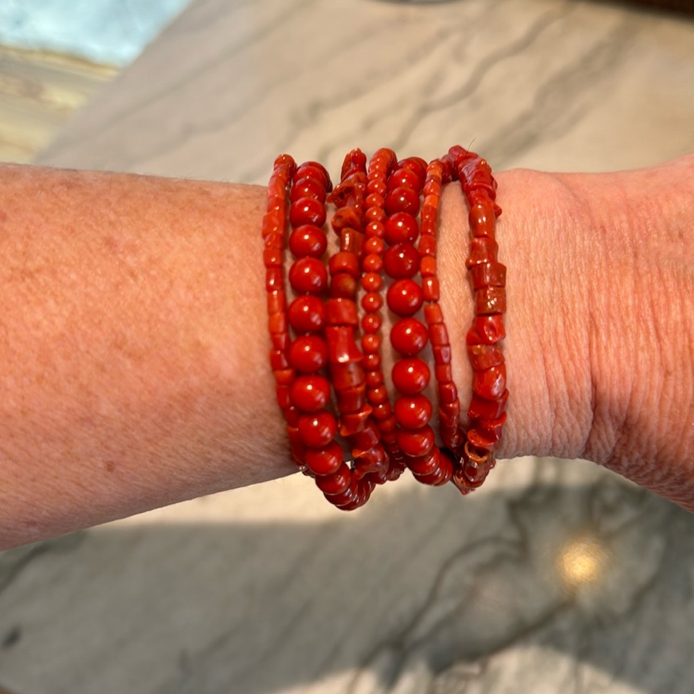 Coral bracelet with sterling silver clasp